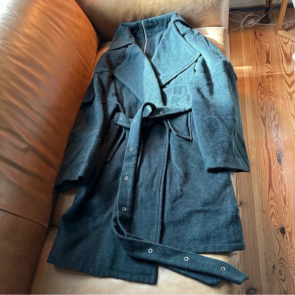 House of Sunny Jackets & Blazers - House of Sunny green fuzzy wrap coat zip & tie wool luxe minimal layering fall